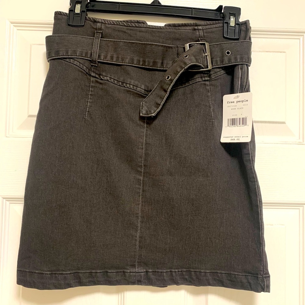 Free People Black Pencil Belted Skirt NWT-4